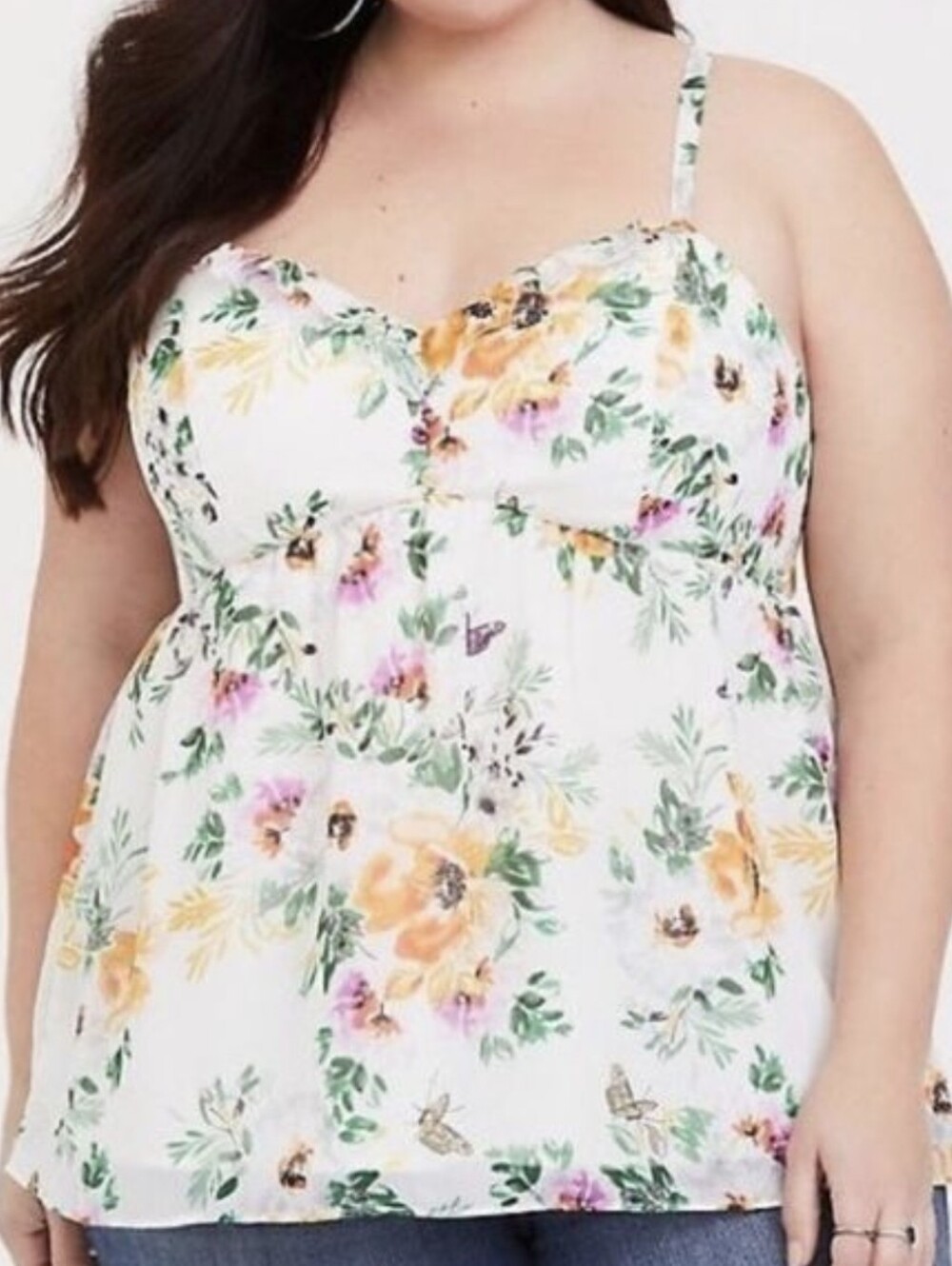 Torrid White Floral Spaghetti-Strap Camisole with Yellow & Pink Flowers
